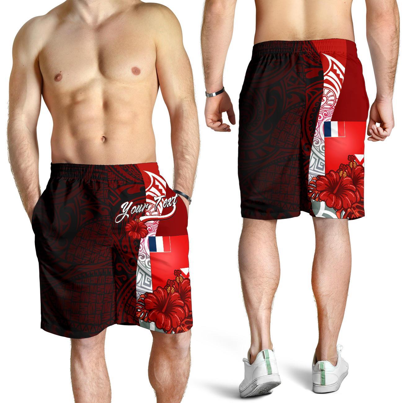 Wallis and Futuna Polynesian Custom Personalised Men's Shorts - Coat Of Arm With Hibiscus Red - Polynesian Pride