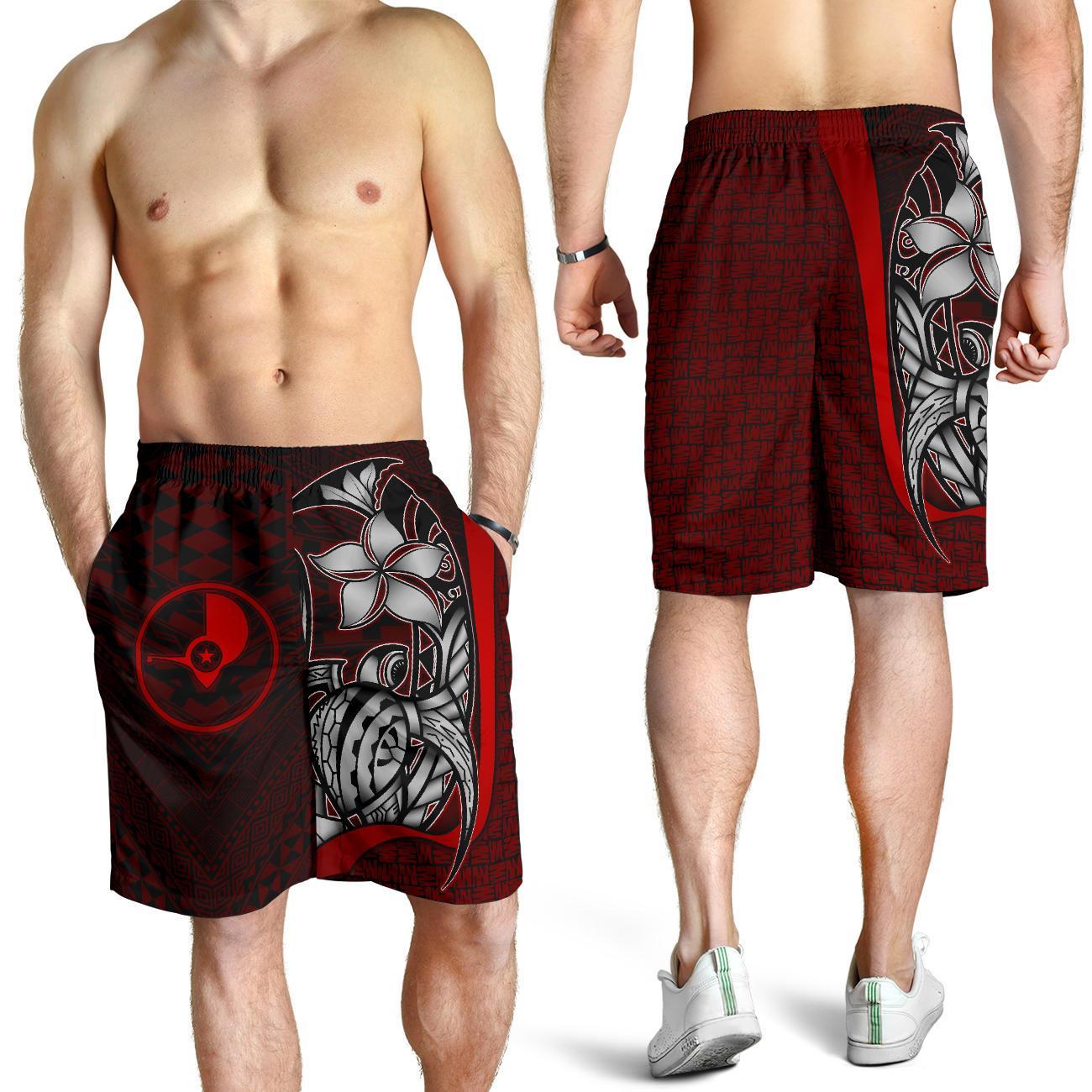 Yap Micronesian Men's Shorts Red - Turtle With Hook Red - Polynesian Pride