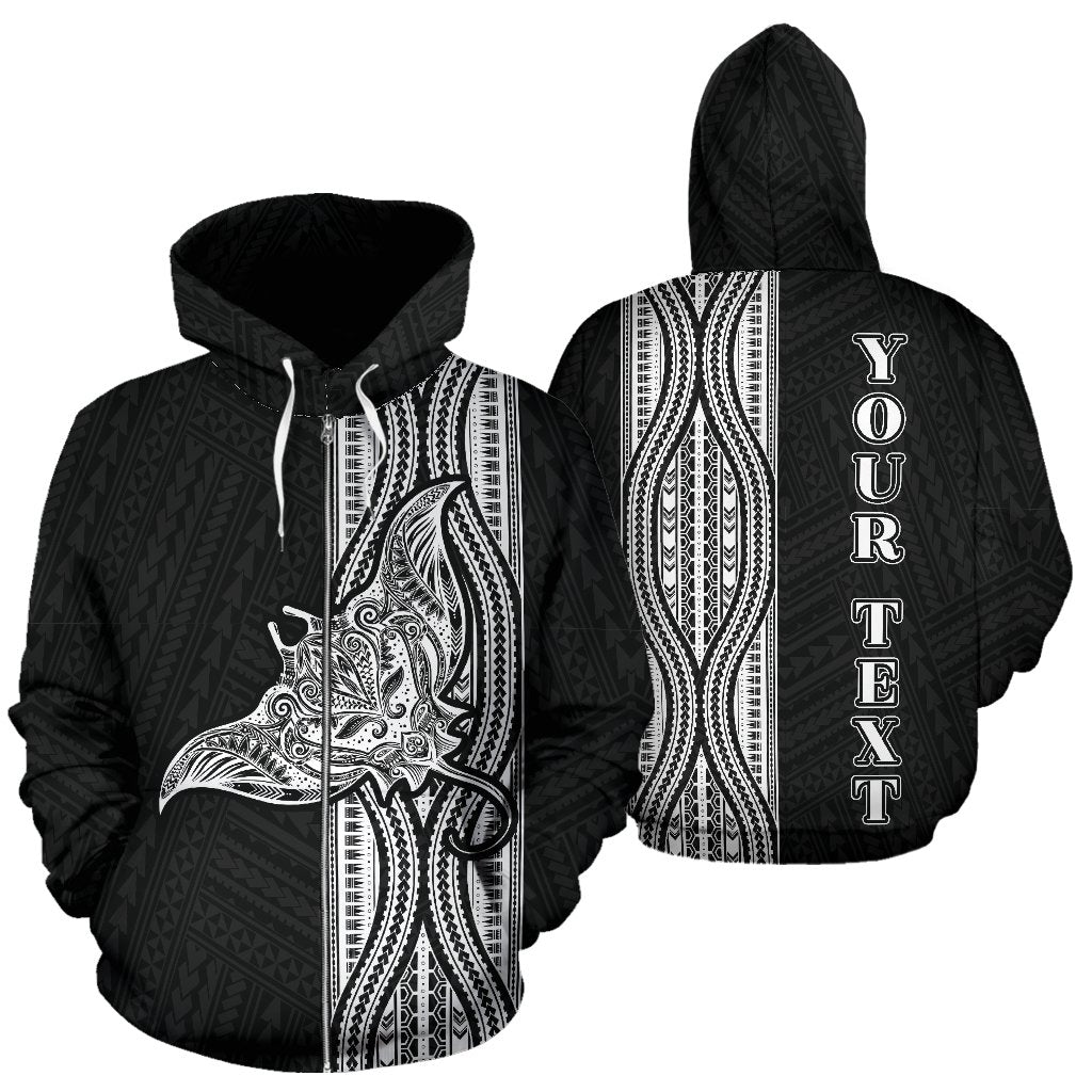 Hawaii All Over Custom Zip up Hoodie Mantafish Polynesian Style Unisex Black - Polynesian Pride