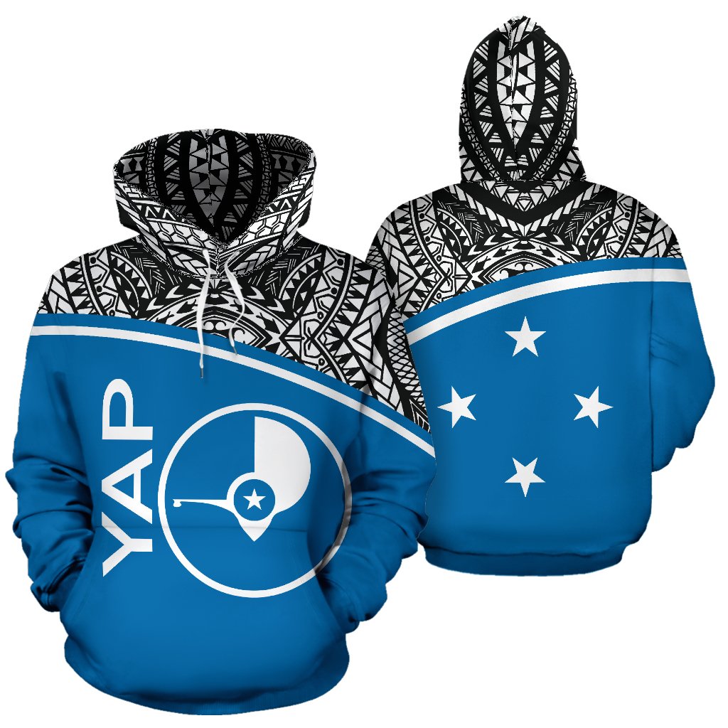 Yap All Over Hoodie Micronesia Curve Blue Style Unisex Blue - Polynesian Pride