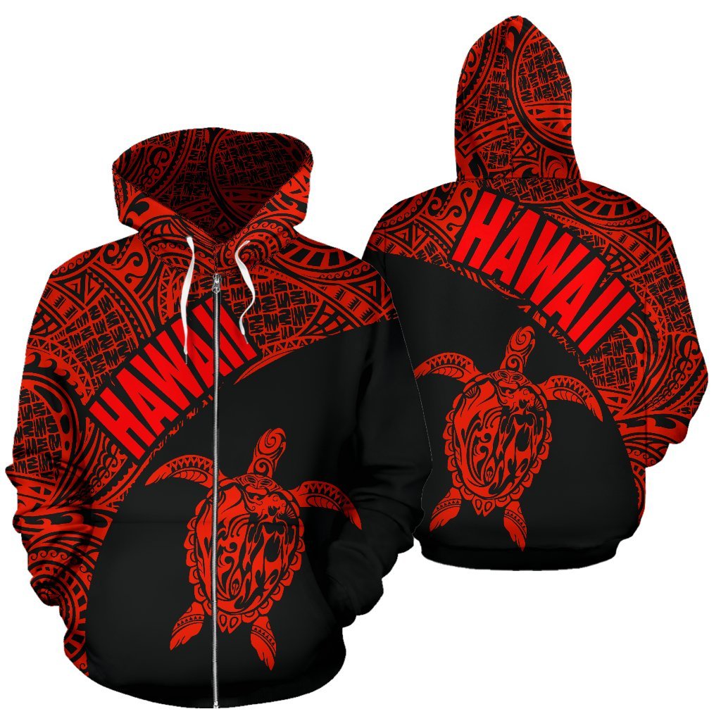 Hawaii Zip up Hoodie Hawaii Turtle Mermaid Polynesian Tattoo Red Version Unisex Red - Polynesian Pride