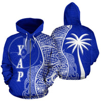 Yap Polynesian Zip up Hoodie Coconut Tree Blue Unisex Blue - Polynesian Pride