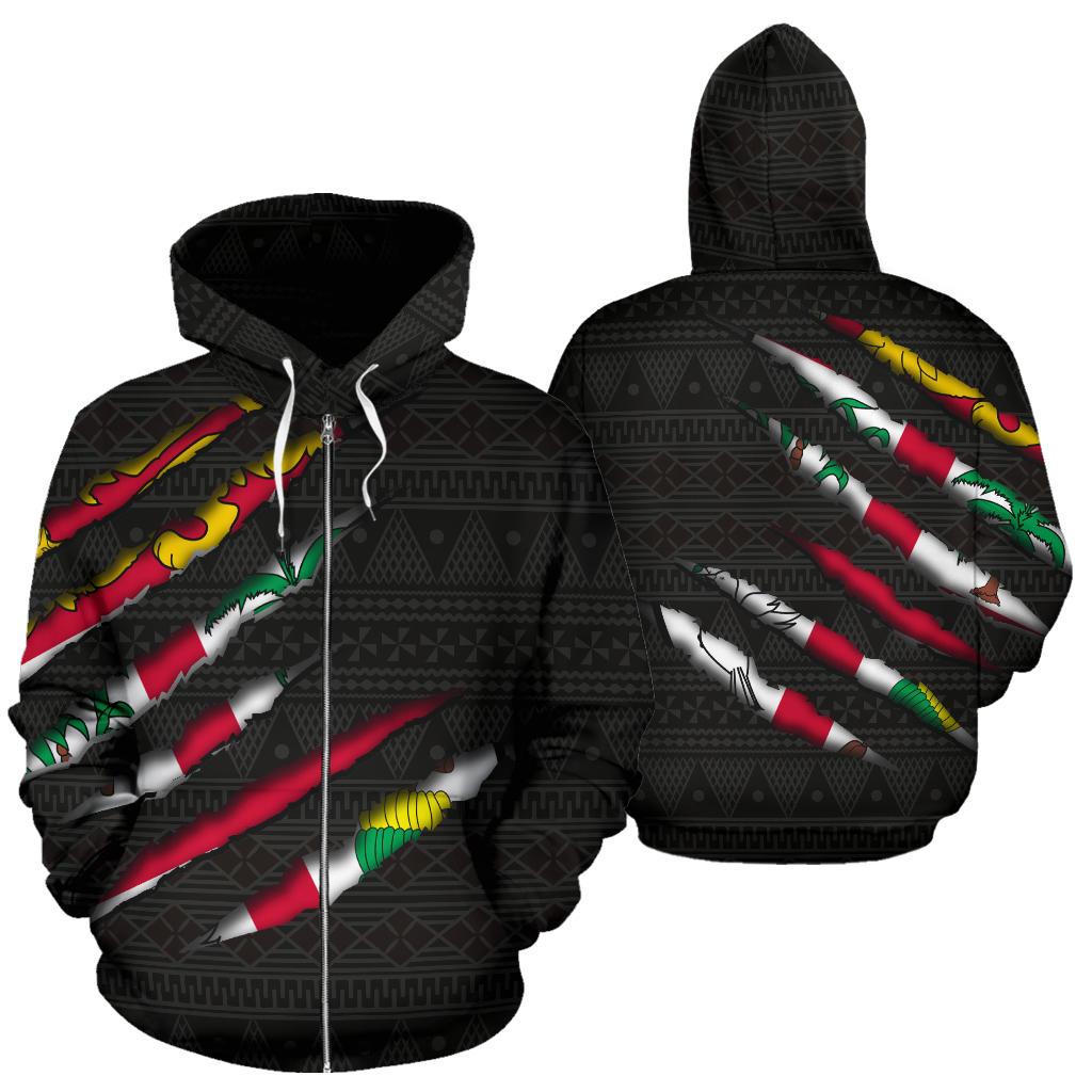 Fiji All Over Zip up Hoodie Scratch Style Unisex Black - Polynesian Pride