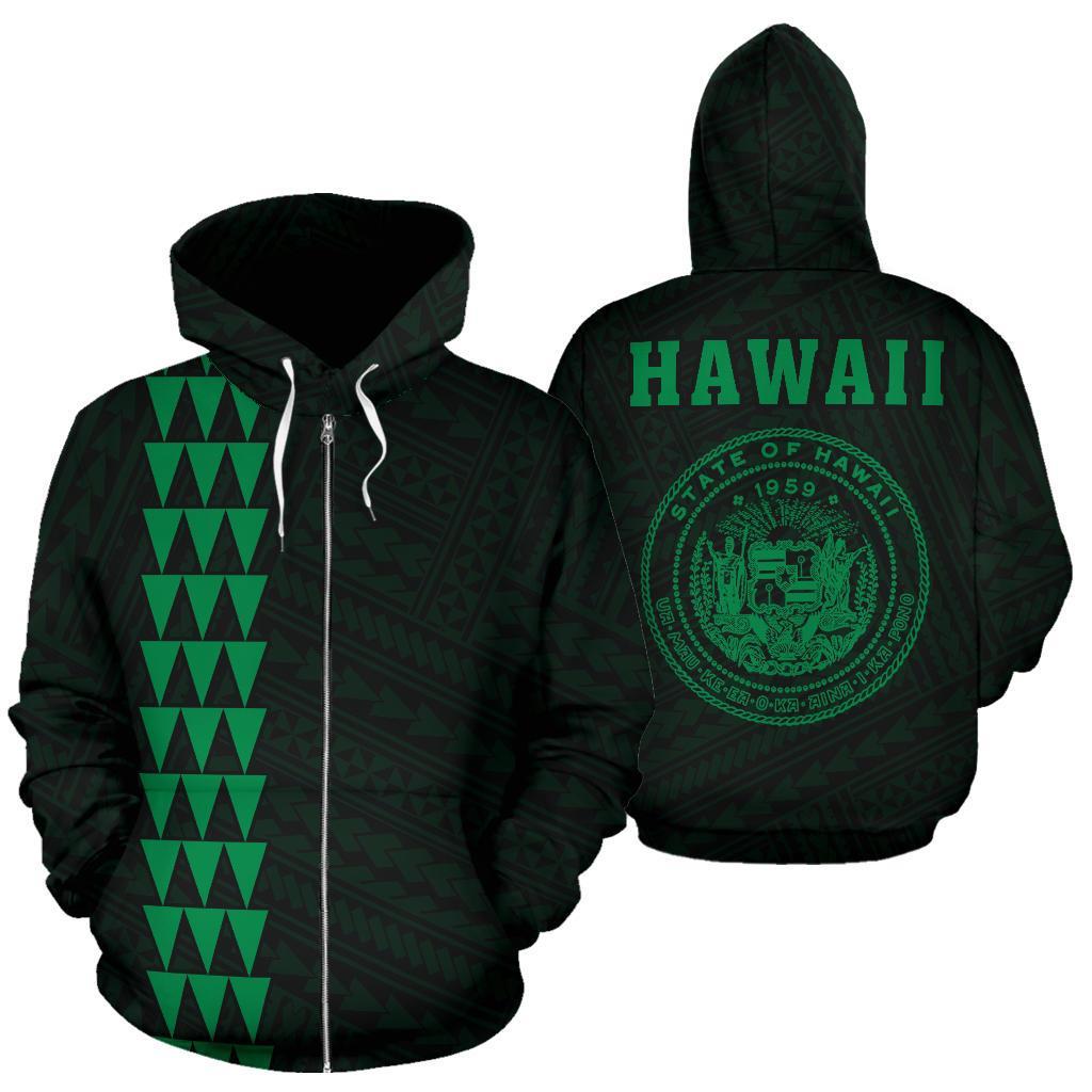 Polynesian Kakau Seal of Hawaii Zip Hoodie Green Unisex Green - Polynesian Pride
