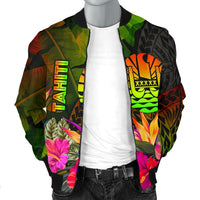 Tahiti Polynesian Men's Bomber Jacket - Hibiscus and Banana Leaves - Polynesian Pride