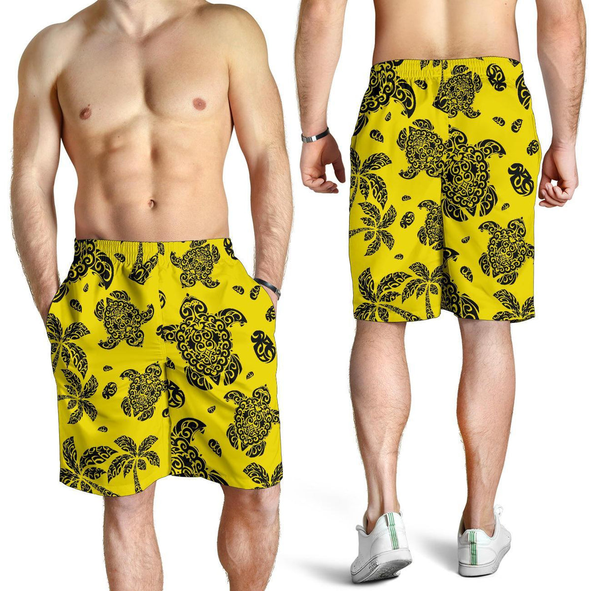 Polynesian Turtle Palm And Sea Pebbles Yellow Men's Short - Polynesian Pride