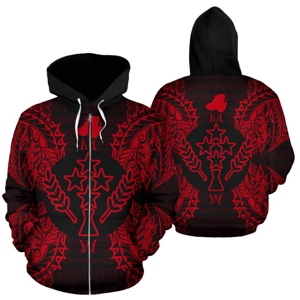 Kosrae Polynesian All Over Zip up Hoodie Map Red Unisex Red - Polynesian Pride