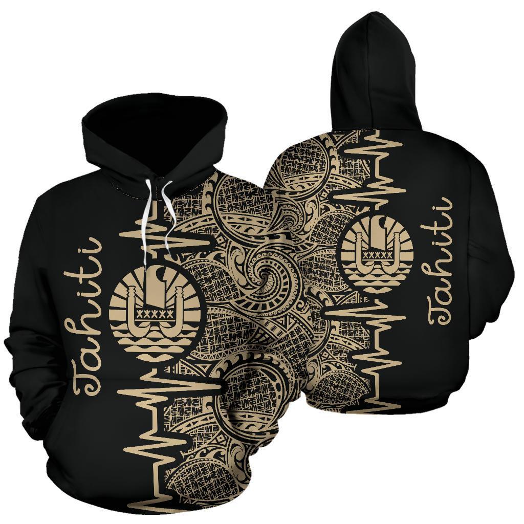 Tahiti Polynesian Hoodie Tahiti Flag Heartbeat Pattern TH0 Unisex Gold - Polynesian Pride