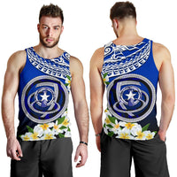 Northern Mariana Islands Men's Tank Top - Polynesian Plumeria Pattern Blue - Polynesian Pride
