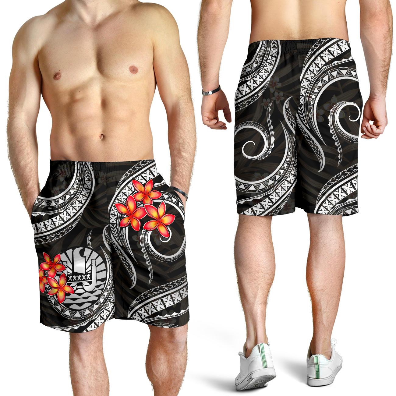 Tahiti Polynesian Men Shorts - White Plumeria White - Polynesian Pride