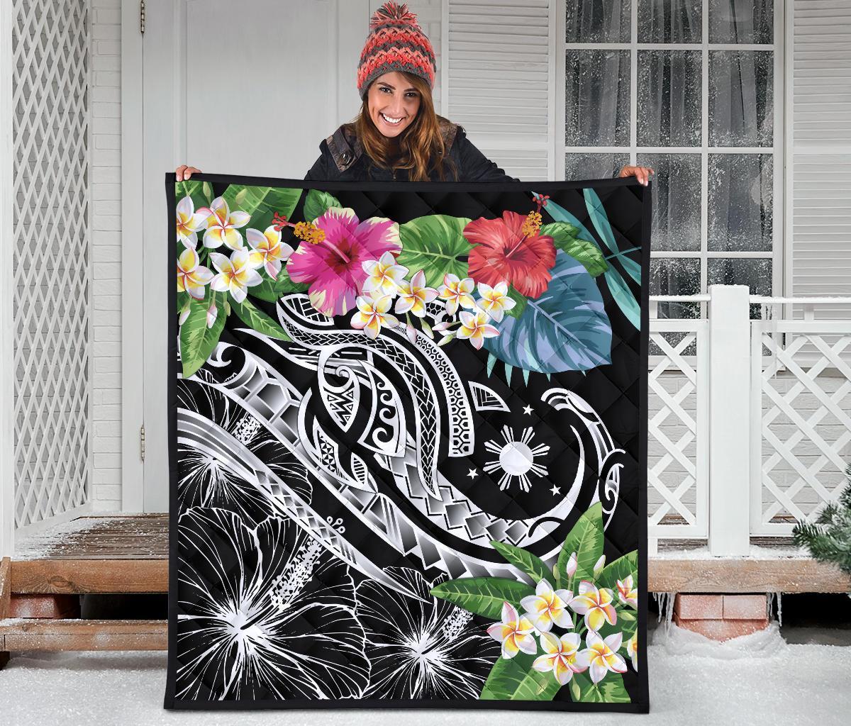 The Philippines Premium Quilt - Summer Plumeria (Black) - Polynesian Pride