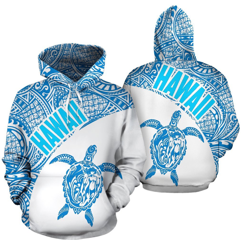 Hawaii Hoodie Turtle Mermaid Polynesian Tattoo White Blue Version Unisex White And Blue - Polynesian Pride