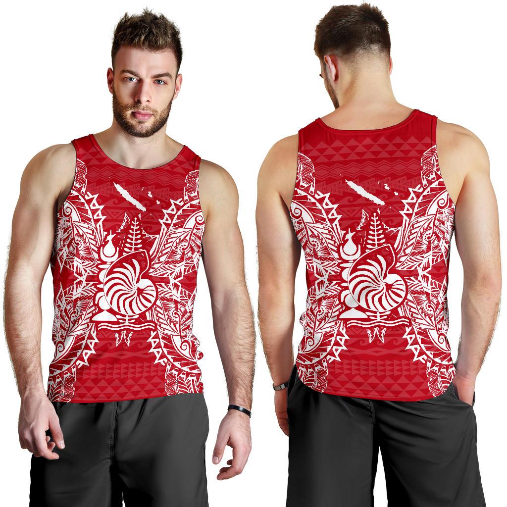 New Caledonia Polynesian Men Tank Top Map Red White - Polynesian Pride