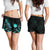 Nauru Polynesian Women's Shorts - Turtle With Blooming Hibiscus Turquoise - Polynesian Pride