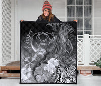 Pohnpei Premium Quilt - Humpback Whale with Tropical Flowers (White) - Polynesian Pride