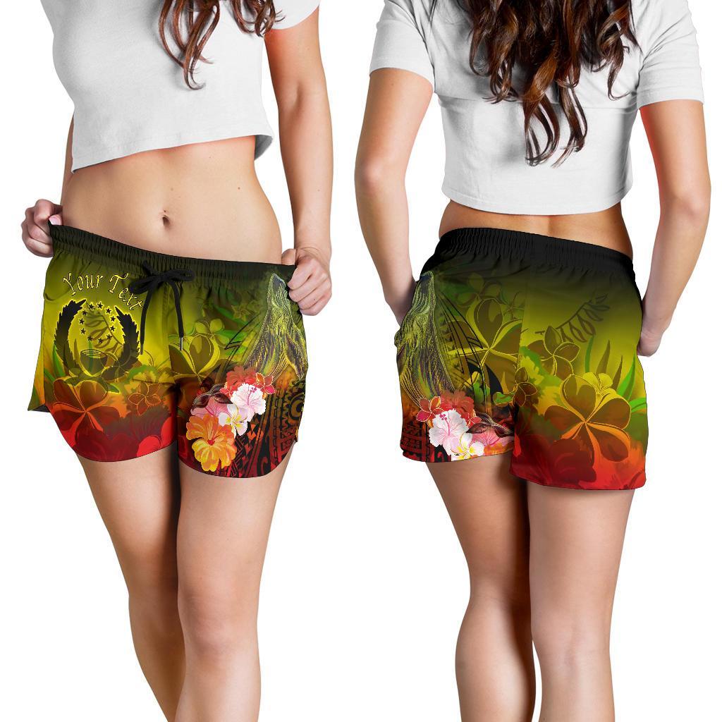 Pohnpei Custom Personalised Women's Shorts - Humpback Whale with Tropical Flowers (Yellow) - Polynesian Pride