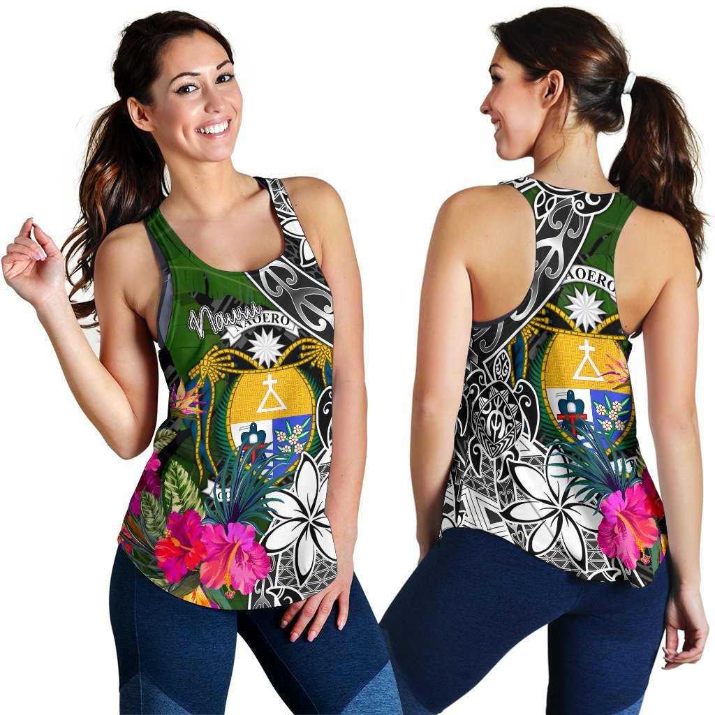 Nauru Women Racerback Tank - Turtle Plumeria Banana Leaf Crest - Polynesian Pride