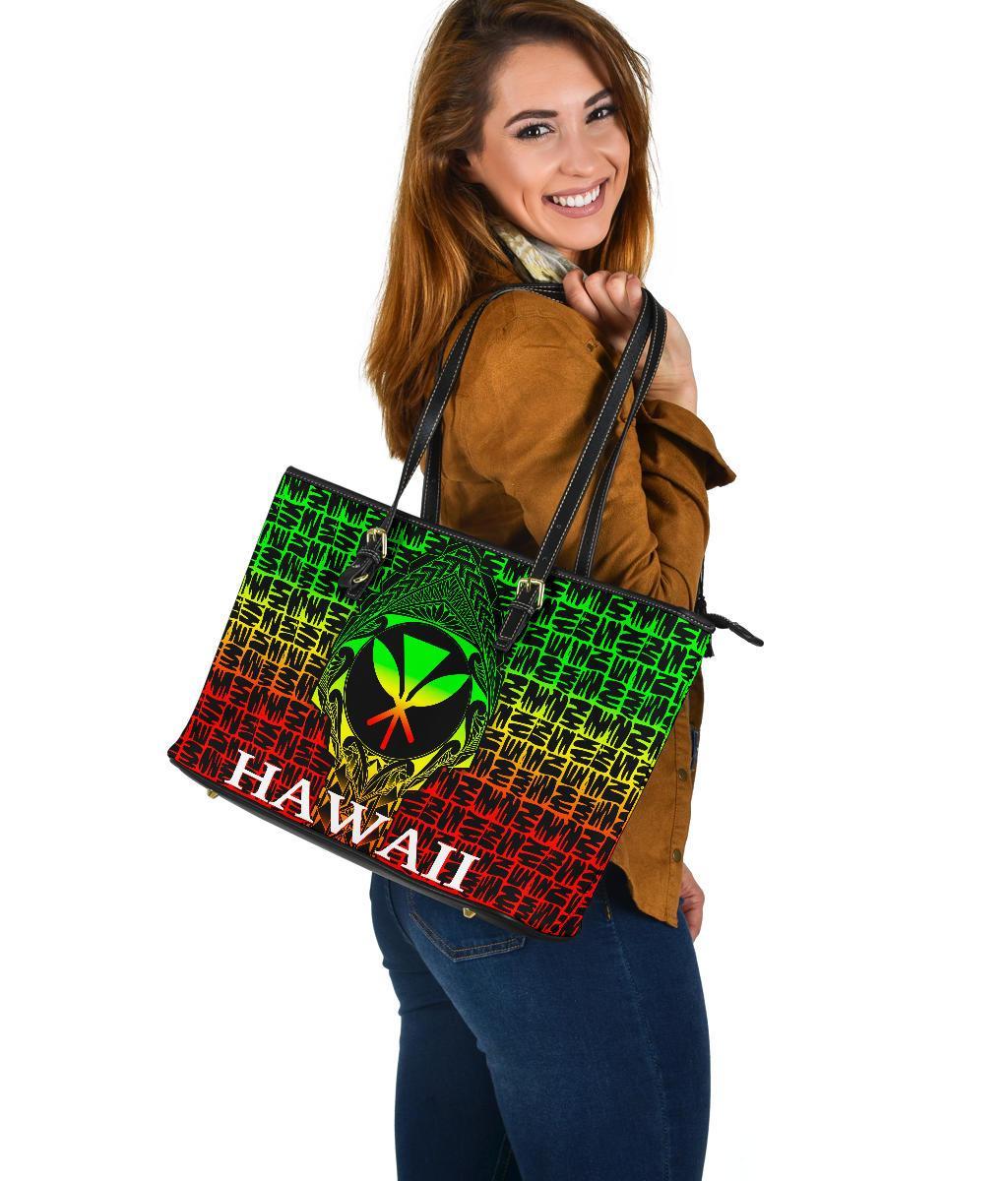 Hawaii large Leather Tote Bag - Kanaka Maoli Rocket Style (Reggae) - Polynesian Pride