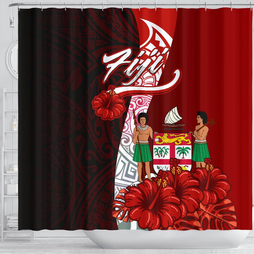 Fiji Polynesian Shower Curtain - Coat Of Arm With Hibiscus - Polynesian Pride