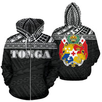 Tonga All Over Zip up Hoodie Polynesian Black Version Unisex White - Polynesian Pride