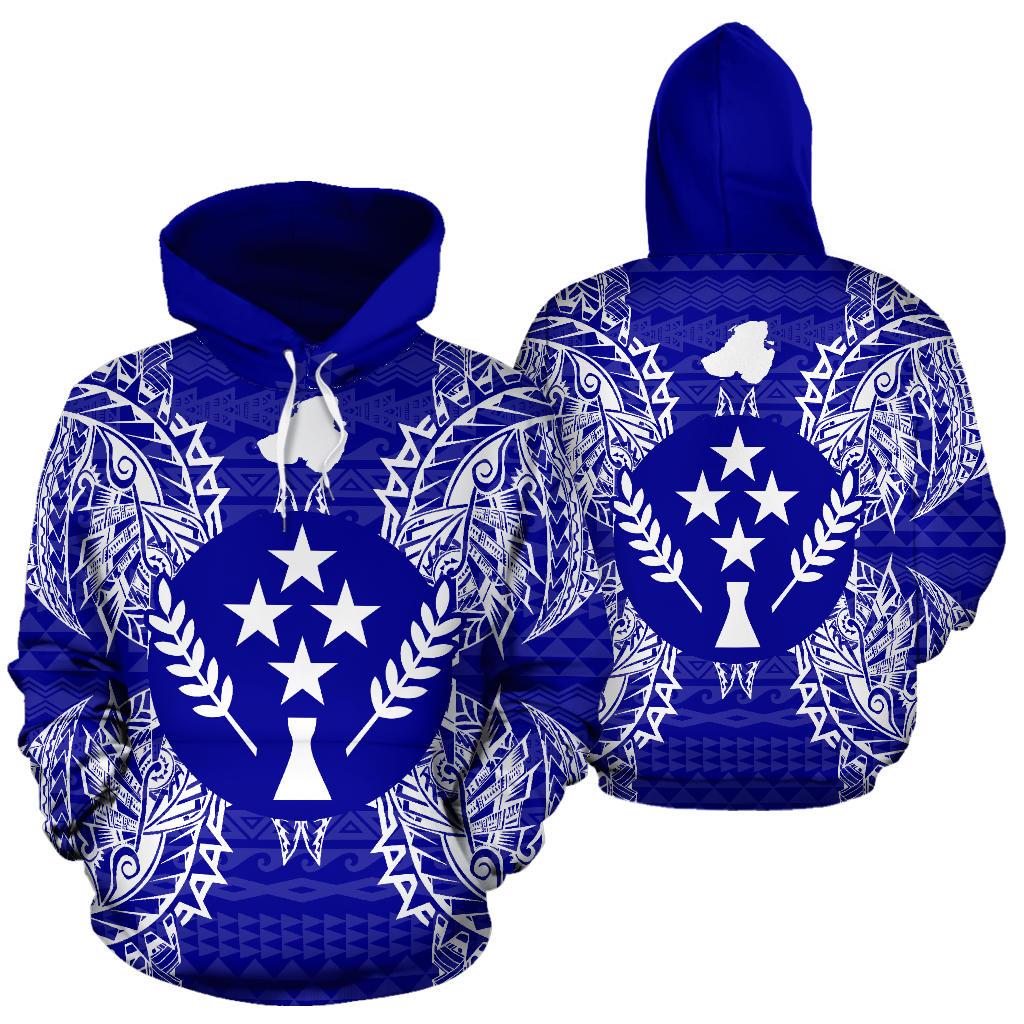 Kosrae Polynesian ll Over Hoodie Map Blue Unisex Blue - Polynesian Pride