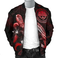 Federated States of Micronesia Polynesian Men's Bomber Jacket - Turtle With Blooming Hibiscus Red - Polynesian Pride