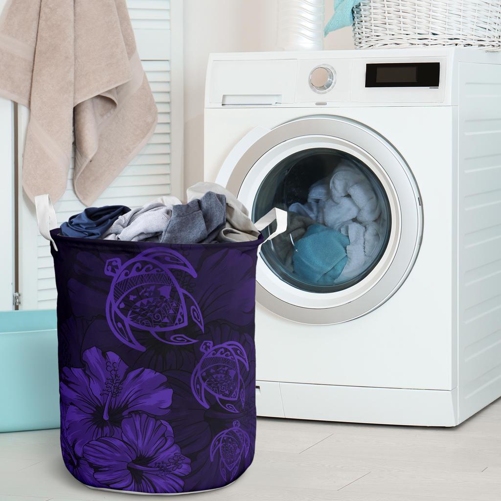 Hibiscus Turtles Hawaii Laundry Basket Purple AH - Polynesian Pride