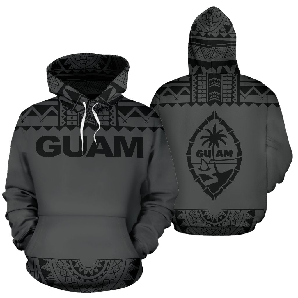 Guam All Over Hoodie Polynesian Grey and Black Unisex Grey And Black - Polynesian Pride