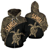 Samoa Zip up Hoodie Samoa Turtle Mermaid Polynesian Tattoo Gold Unisex Black - Polynesian Pride