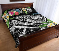 FSM Polynesian Quilt Bed Set - Summer Plumeria (Black) - Polynesian Pride
