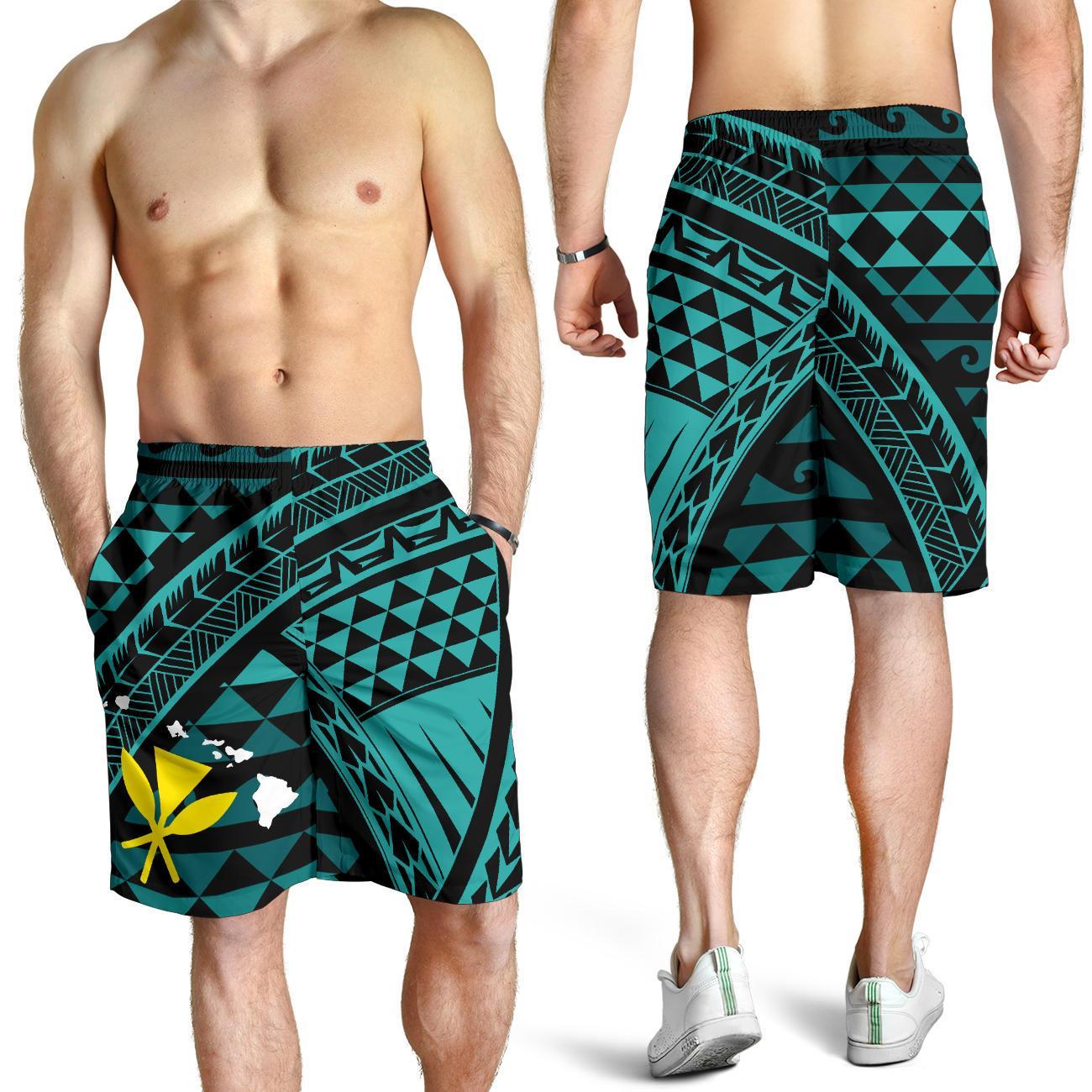 Hawaii Men Short - Blue Hawaiian Tribal Seamless Pattern Blue - Polynesian Pride