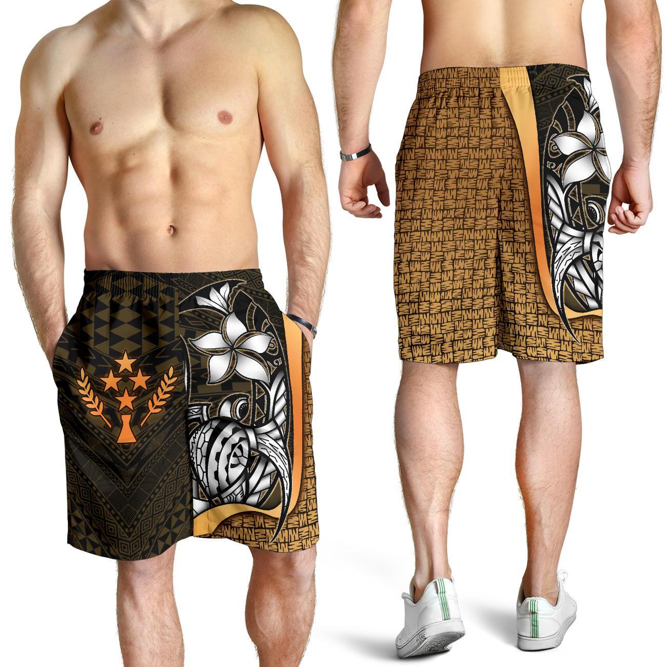 Kosrae Micronesian Men's Shorts Gold - Turtle With Hook Gold - Polynesian Pride