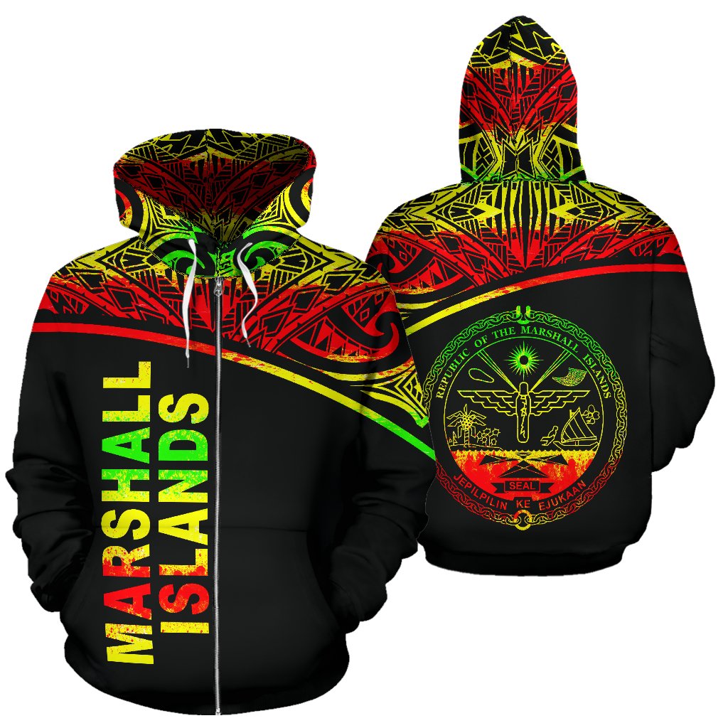 Marshall Islands Polynesian Zip up Hoodie Reggae Curve Unisex Reggae - Polynesian Pride