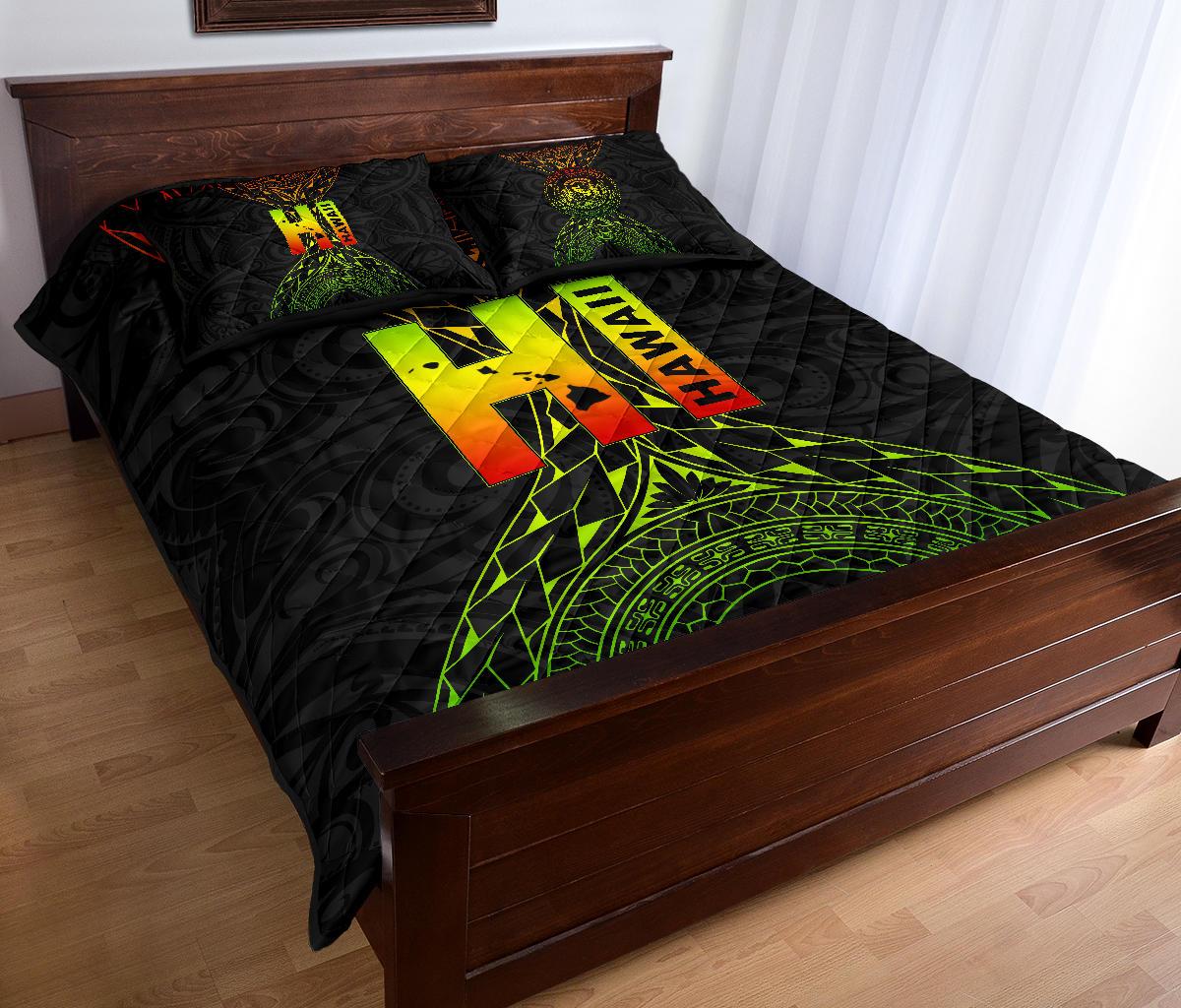 Hawaii Quilt Bed Set - Hawaii Map Polynesian Style - Polynesian Pride