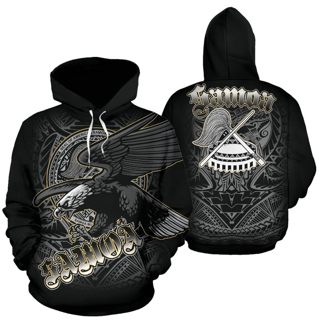 American Samoa Polynesian Eagle All Over Hoodie Unisex Black - Polynesian Pride