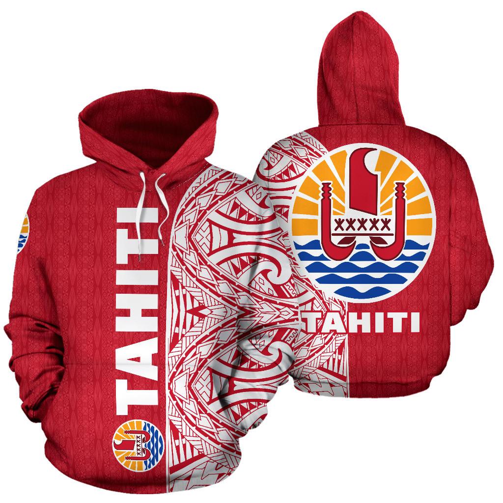 Tahiti All Over Hoodie Polynesian Shoulder Style Unisex Red - Polynesian Pride