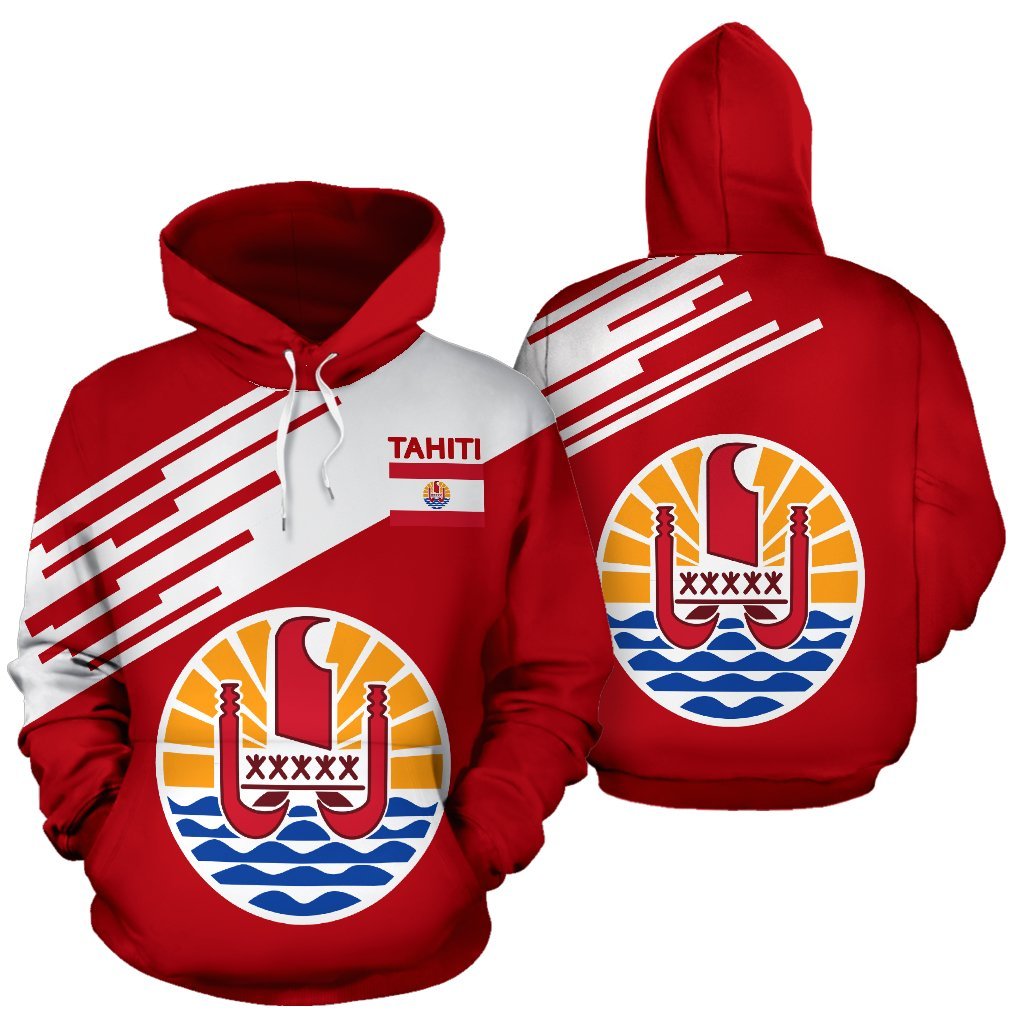 Tahiti Hoodie Tahiti Flag Coat of Arms Line StyleTH5 Unisex Red - Polynesian Pride