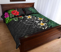 Kanaka Maoli (Hawaiian) Quilt Bed Set - Hibiscus Turtle Tattoo Gray - Polynesian Pride