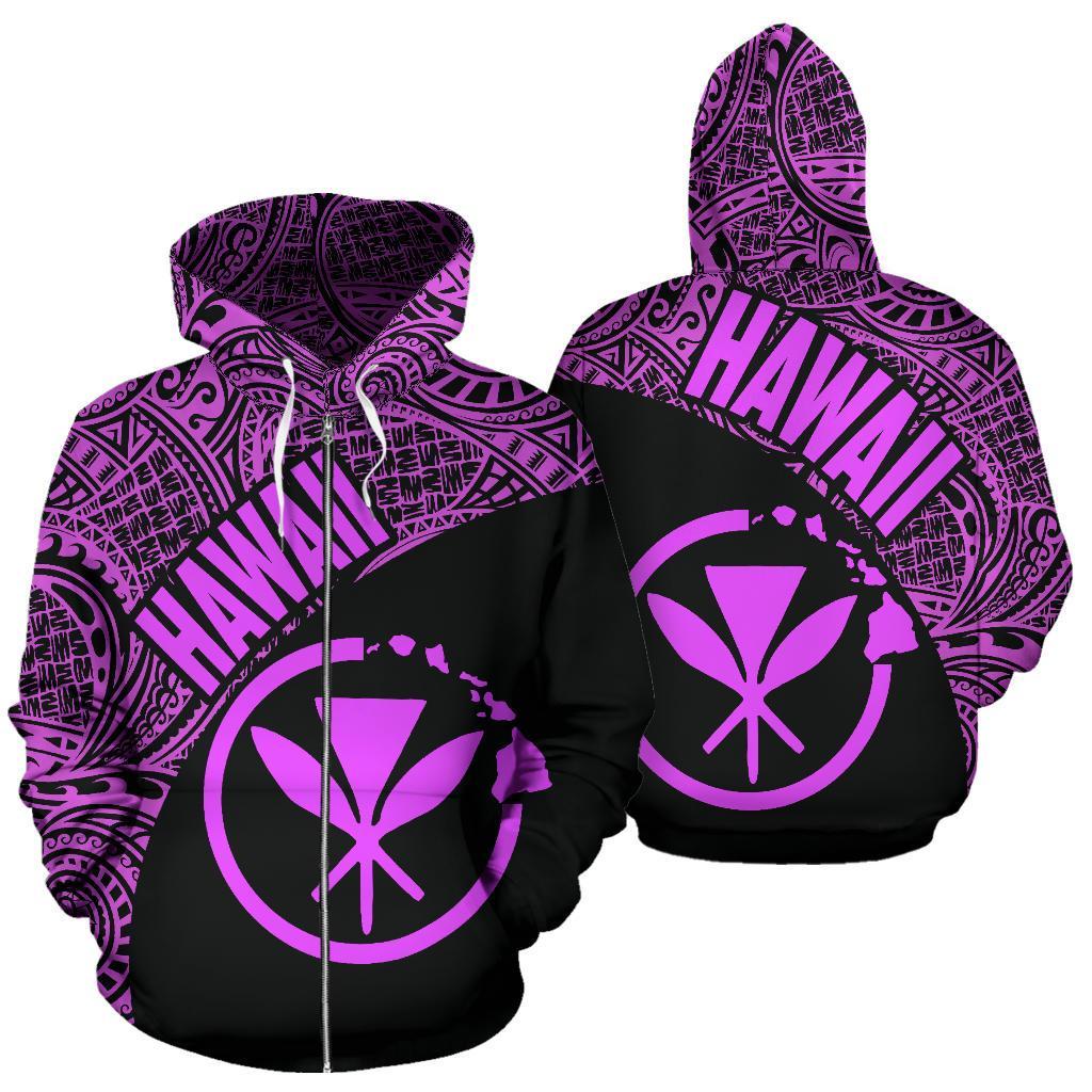 Hawai Zip up Hoodie Hawaii Kanaka Maoli Polynesian Tattoo Purple Version Unisex Black - Polynesian Pride