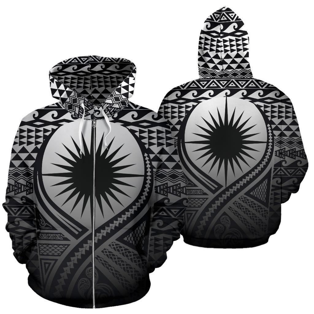 Marshall Islands All Over Zip up Hoodie Lift up Black Unisex Black - Polynesian Pride