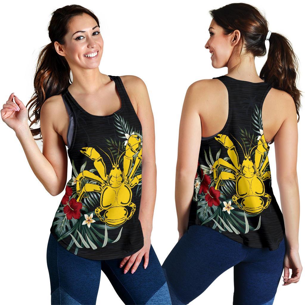 Niue Crab Hibiscus Women's Racerback Tank A25 Black - Polynesian Pride