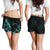 Cook Islands Polynesian Women's Shorts - Turtle With Blooming Hibiscus Turquoise - Polynesian Pride