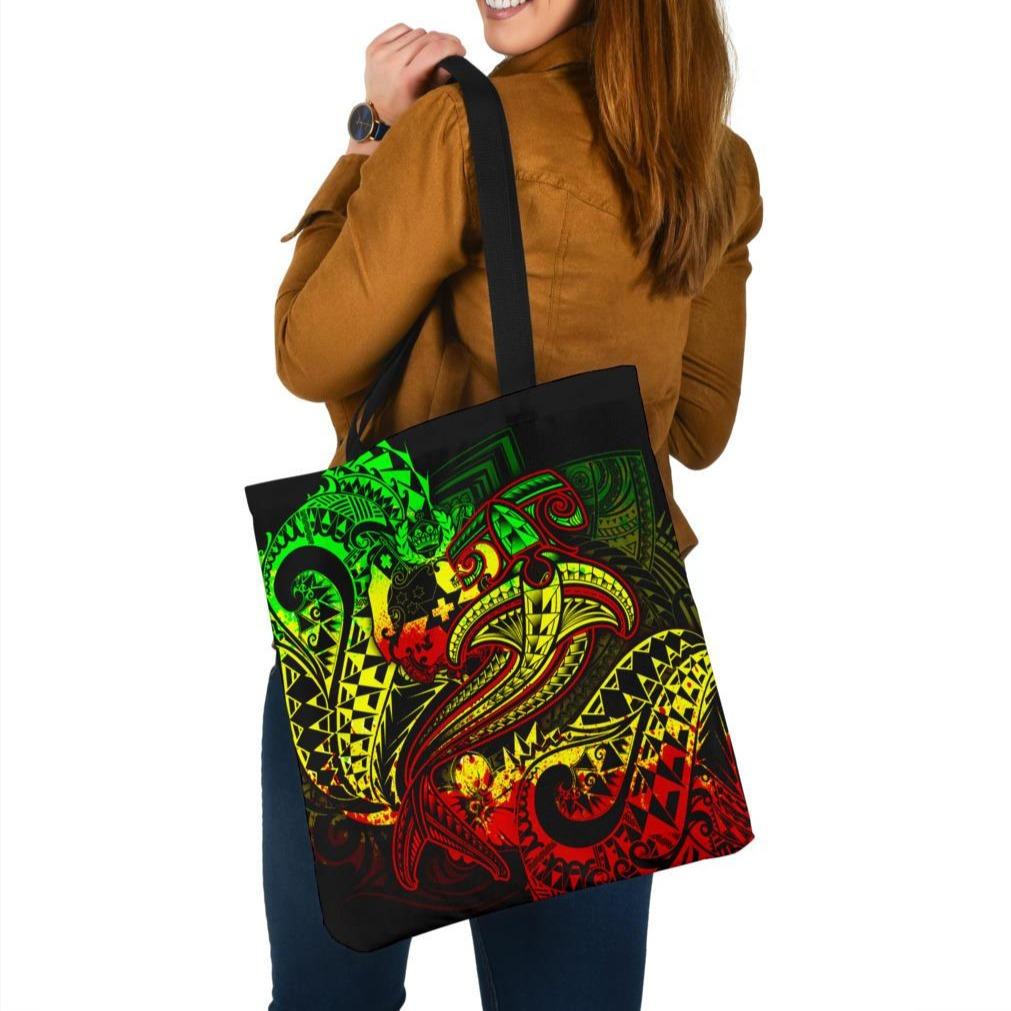 Tonga Tote Bags - Reggae Shark Polynesian Tattoo Tote Bag One Size Reggae - Polynesian Pride