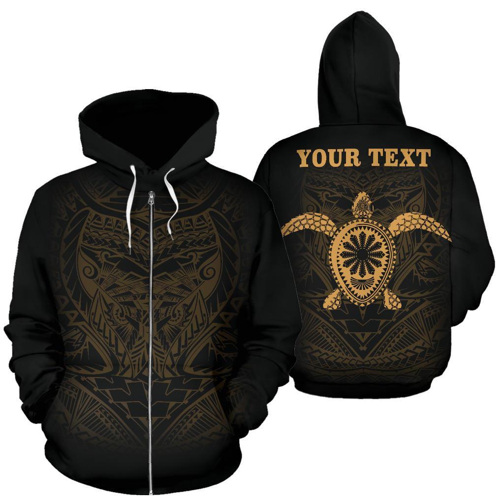 Polynesian All Over Custom Zip up Hoodie Gold Turtle Tribal Pattern Unisex Black - Polynesian Pride