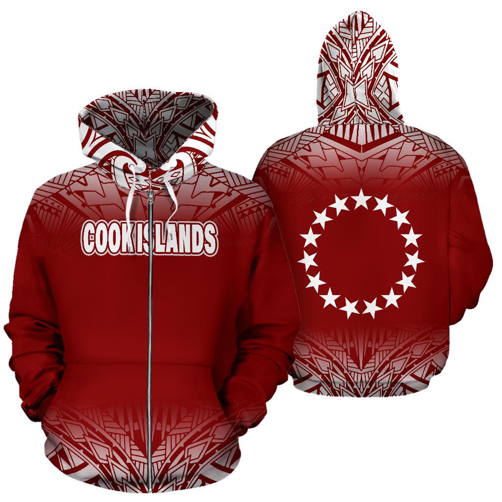 Cook Islands All Over Zip up Hoodie Fog Red Unisex Red - Polynesian Pride