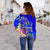 Hawaii Women's Off Shoulder Sweater - Turtle Plumeria Polynesian Tattoo Blue Color - Polynesian Pride