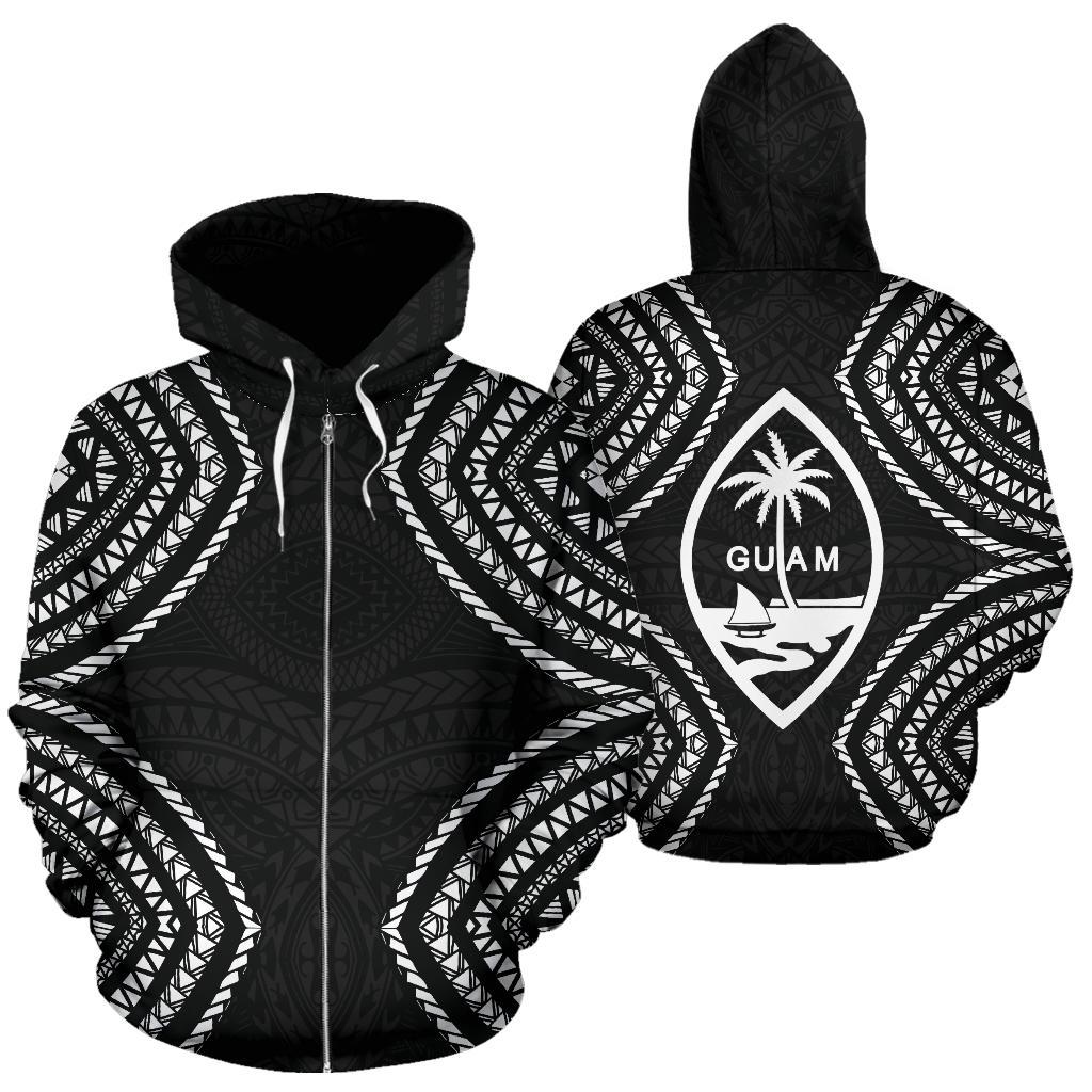Guam Zip up Hoodie Micronesia Black Warrior Style Unisex Black - Polynesian Pride