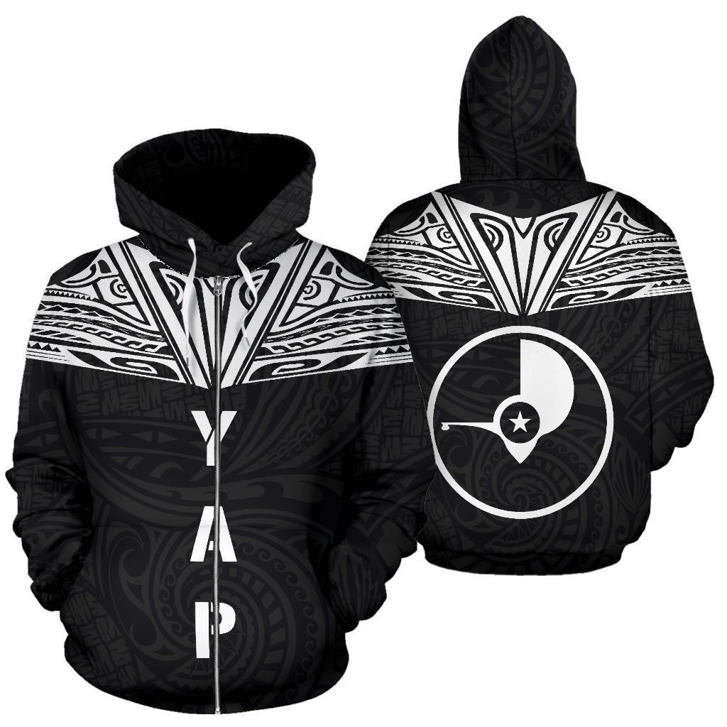 Yap All Over Zip up Hoodie Neck Style Unisex Black - Polynesian Pride