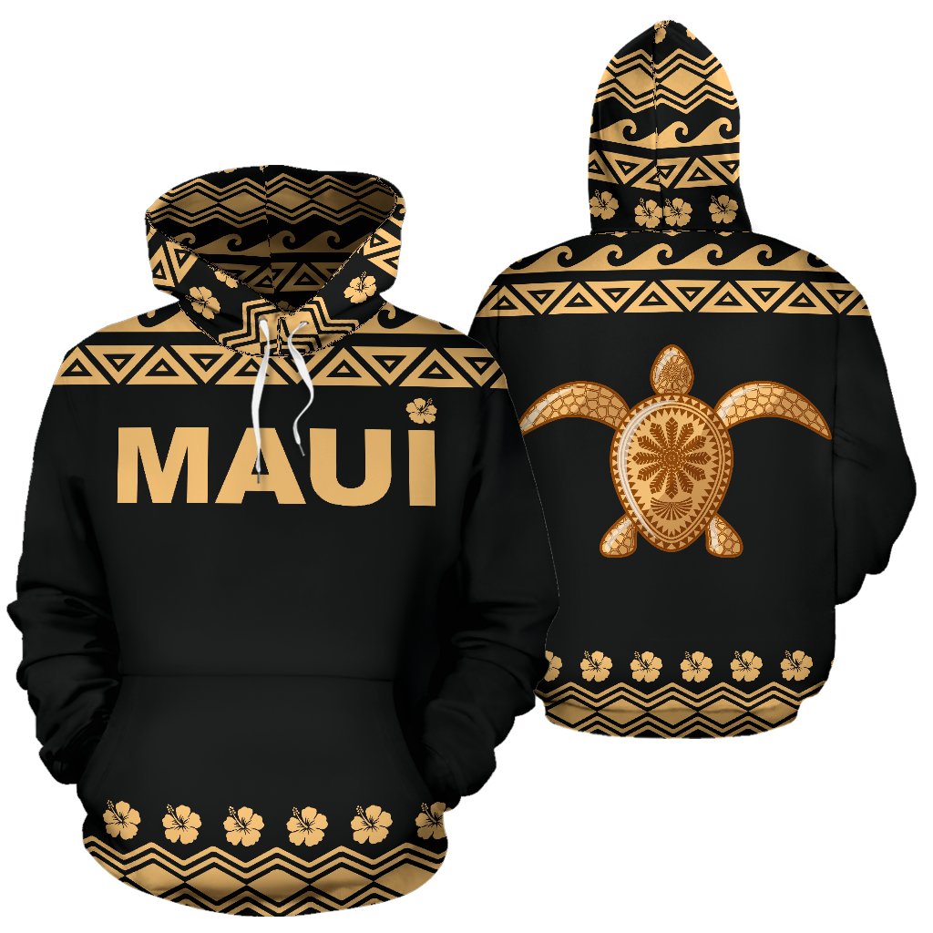 Maui All Over Hoodie Polynesian Turtle Hoodie Unisex Black - Polynesian Pride