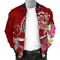 Tahiti Men's Bomber Jacket - Turtle Plumeria (Red) - Polynesian Pride